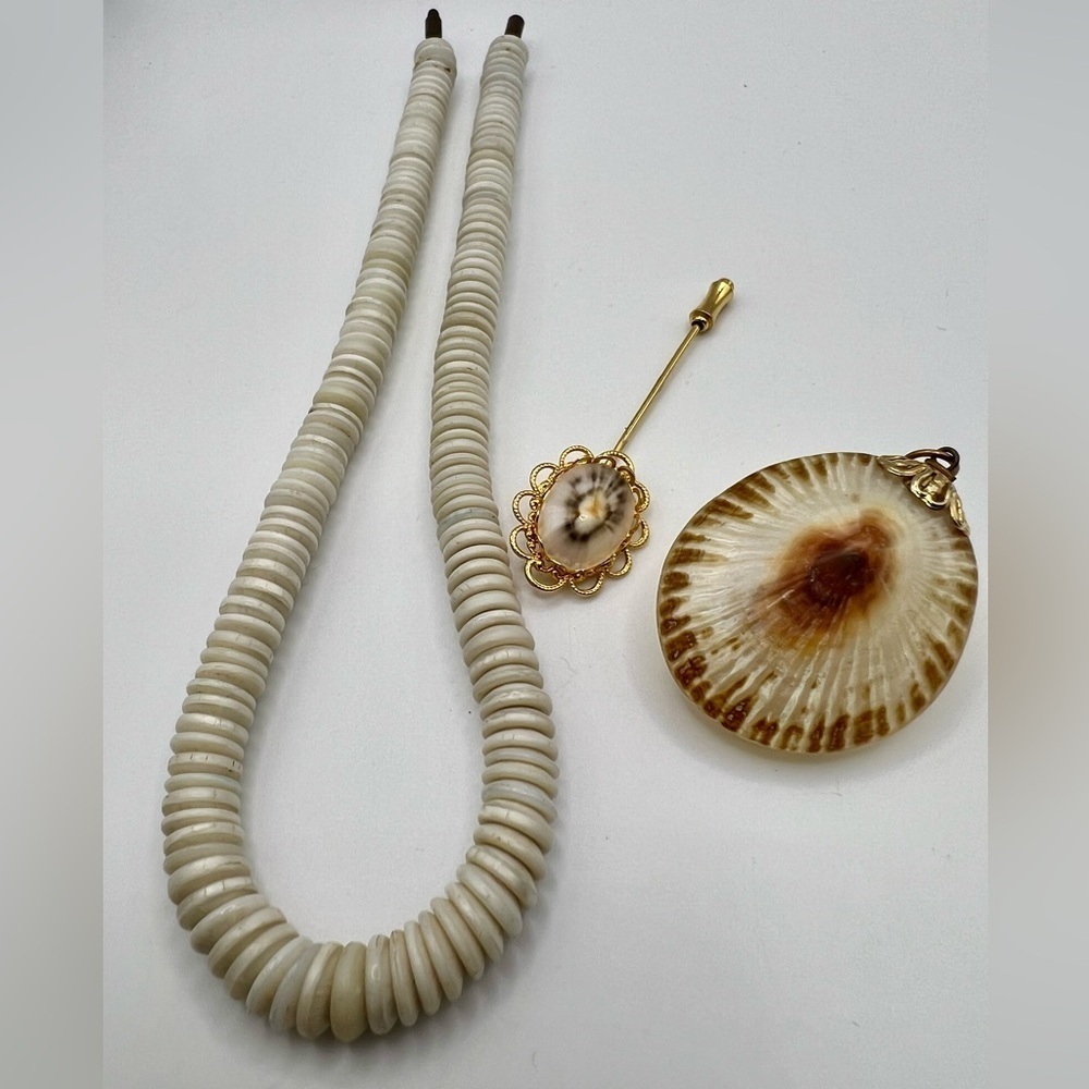 Rare Antique Victorian Hawaiian Opihi Shell & High-Luster Heishi Lot